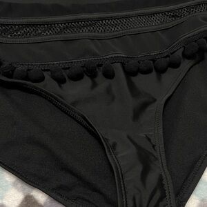 Black Bikini Bottom with Pom Pom Trim